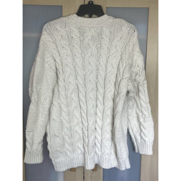 Aerie White Chunky Cardigan Sweater Women’s Sz M Oversized Fisherman Casual - Picture 6 of 8